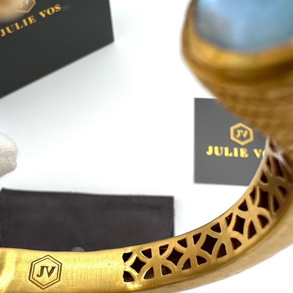 Julie Vos Iridescent Capri Blue Hinged Bangle Cuff Bracelet (retired design) - Picture 6 of 11